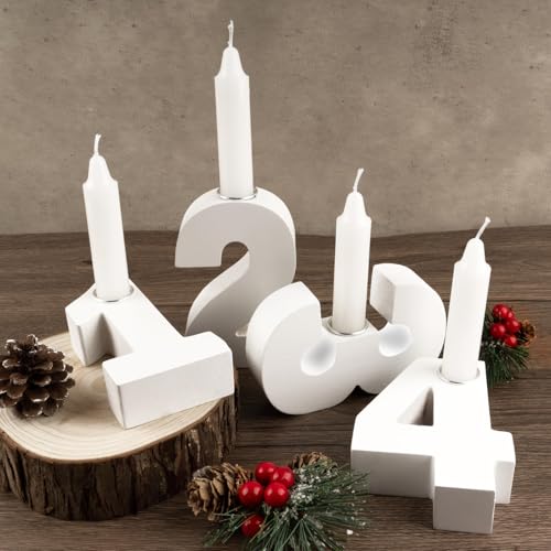BOFUNX 4er Adventszahlen Kerzenhalter Holz Kerzenständer 1 2 3 4 Adventskranz Zahlen Holz Kerzenhalter für Adventskranz Tischdeko Weihnachtsdeko Weihnachten Geschenk von BOFUNX