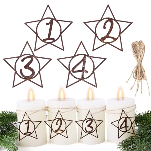 BOFUNX 4er Set Rost Stern Adventszahlen Adventskranz Zahlen 1-4 Adventszahlen Kerzen Kerzenhalter Advent Metall Kerzenanhänger Deko für Advent Weihnachten Kerzen Deko BOFUNX 4er Set Rost Stern Adventszahlen Adventskranz Zahlen 1-4 Adventszahlen Kerzen Kerzenhalter Advent Metall Kerzenanhänger Deko für Advent Weihnachten Kerzen Deko von BOFUNX