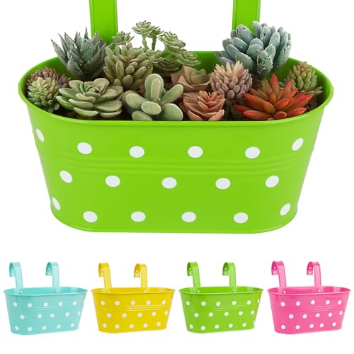 BOFUNX 4pcs Bunte Hängetöpfe Set Vintage Pflanztopf Blumentopf Übertopf mit Haken Balkon Blumentopf Hängend für Dekotation Balkon Draussen Innenwand Garten Wand (Buntepunkt 27×14×21cm) von BOFUNX