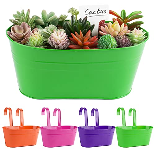 BOFUNX 4pcs Hängetöpfe Set Vintage Pflanztopf Blumentopf Übertopf mit Haken Balkon Blumentopf Hängend für Dekotation Balkon Draussen Innenwand Garten Wand(Bunte 27×15×25cm) von BOFUNX