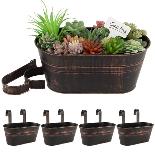 BOFUNX 4pcs Hängetöpfe Set Vintage Pflanztopf Blumentopf Übertopf mit Haken Balkon Blumentopf Hängend für Dekotation Balkon Draussen Innenwand Garten Wand (Vintage Schwarz 27.5×14×22cm) von BOFUNX