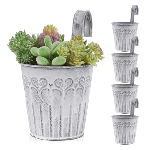 BOFUNX 5er Set Hängender Blumentopf Metall Vintage Style Balkon Hängetöpfe Blumentöpfe zum Aufhängen mit Haken Für Dekotation Balkon Draussen Innenwand Garten Wand(Ø 11.2/8.2cm, H 17cm) von BOFUNX