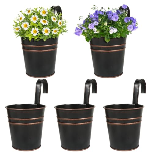 BOFUNX 5er Set Hängender Blumentopf Metall Vintage Style Balkon Hängetöpfe Blumentöpfe zum Aufhängen mit Haken Für Dekotation Balkon Draussen Innenwand Garten Wand von BOFUNX