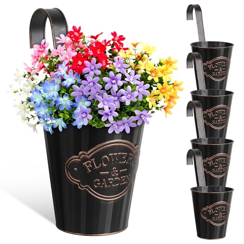 BOFUNX 5er Set Hängender Blumentopf Metall Vintage Style Balkon Hängetöpfe Blumentöpfe zum Aufhängen mit Haken für Dekotation Balkon Draussen Innenwand Garten Wand(Ø 15/10cm, H 17cm) von BOFUNX