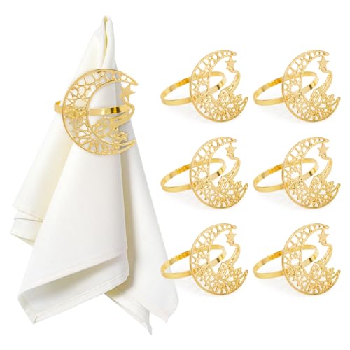 BOFUNX 6 Stücke Ramadan Serviettenringe Gold Serviettenschnalle Metall Serviettenringe für Ramadan Eid Mubarak Partydeko Tischdekoration von BOFUNX