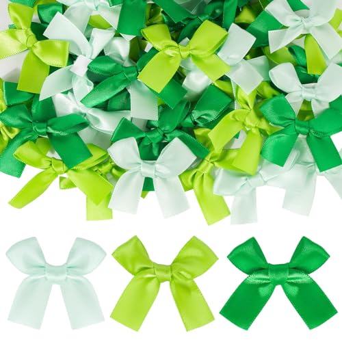 BOFUNX 60 Stücke Grün Satinschleifen Selbstklebend Satinband Schleifen Klein Schleifen Deko Grün Geschenkschleife für DIY Handwerk Karte Geschenkverpackung Taufedeko Hochzeitsdeko von BOFUNX