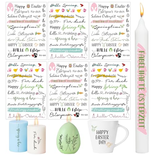 BOFUNX 6pcs Kerzen Tattoofolie Ostern Kerzentattoos Folie Frühling Kerzen Tattoos DIY Kerzensticker für Kerzen und Keramik von BOFUNX