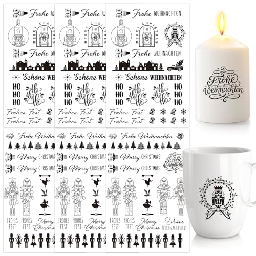 BOFUNX 6pcs Kerzen Tattoofolie Weihnachten Kerzentattoos Folie Frohe Weihnachten DIY Kerzensticker für Adventskerzen und Keramik von BOFUNX