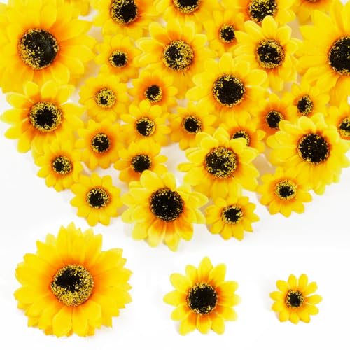 BOFUNX 80pcs Sonnenblumen Köpfe Künstliche Sonnenblumen Blumenköpfe Blütenköpfe Sunflowers Seidenblumen Deko für Hochzeit Party Tischdeko Fotografie DIY Basteln Kleidung Dekoration von BOFUNX