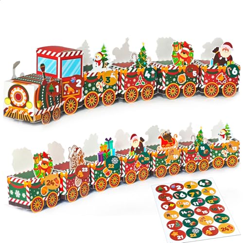 BOFUNX Adventskalender zum Befüllen klein Zug Set, 24 Stücke Geschenkbox Geschenkschachtel mit 1-24 Zahlen Aufkleber für Adventskalender Weihnachtskalender Geschenk von BOFUNX