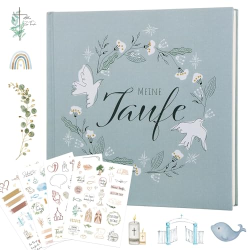 BOFUNX Gästebuch Meine Taufe 60 Seiten Erinnerungsbuch Taufbuch für Junge Mädchen mit 4 Blätter Stickerbögen für Taufe Taufgeschenk Taufalbum Partydeko von BOFUNX