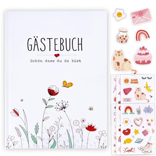 BOFUNX Gästebuch für Hochzeit, Geburtstag, Jubiläen, Taufe, Hochzeitsgästebuch schön DASS du da bist Gästebuch – 90 blank Seiten mit 6 Blätter DIY Scrapbooking Aufkleber von BOFUNX