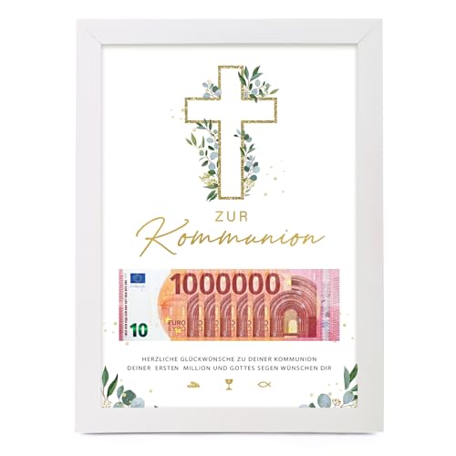 BOFUNX Geldgeschenke Kommunion Deine Erste Million Kommunion Geschenke Geldgeschenk Geschenkverpackung mit Bilderrahmen für Mädchen Jungen von BOFUNX