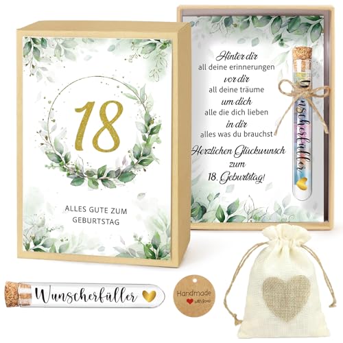 BOFUNX Geschenke zum 18 Geburtstag Mädchen Junge Inklusive 18. Grußkarte Geschenkbox Kunststoff Reagenzglas Jutesäckchen Wunscherfüller Geldgeschenke 18 Geburtstag Geschenk Geld Gutschein Verpackung von BOFUNX