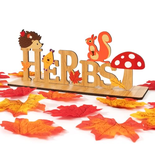 BOFUNX Herbst Deko Holz Schriftzug Herbst Tischdeko mit 50pcs Herbstblätter Tisch Ornament Deko Tischaufsätze Herbst Thanksgiving Tischdekoration BOFUNX Herbst Deko Holz Schriftzug Herbst Tischdeko mit 50pcs Herbstblätter Tisch Ornament Deko Tischaufsätze Herbst Thanksgiving Tischdekoration von BOFUNX