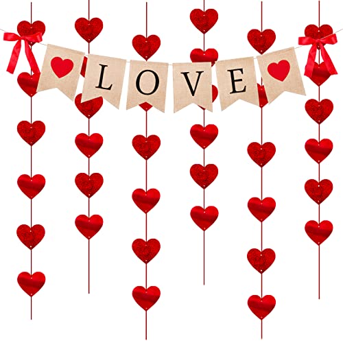 BOFUNX LOVE Banner mit 6 Stücke Girlande Rote Herz Hängeschnur Liebesbanner für Hochzeit, Verlobung, Party, Valentinstag von BOFUNX