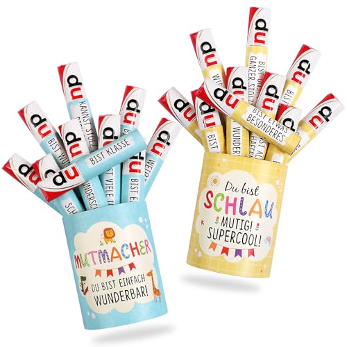 BOFUNX Mutmacher Geschenk Mutmacher Aufkleber Set 2pcs Mutmacher Box Sticker + 20pcs Banderolen Aufkleber Du Schaffst Das Geschenk Glücksbringer für Jungen Mädchen Prüfung Abschied von BOFUNX