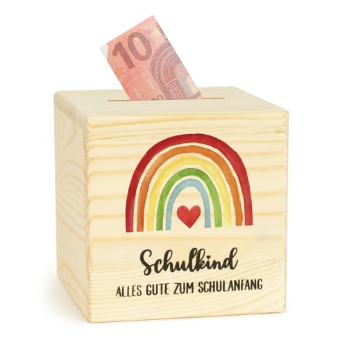 BOFUNX Schulkind Spardose Holzspardose Einschulung Schulanfang Geschenke mit openin für Jungen Mädchen Schulanfang Geschenkidee Schulkind Geschenk von BOFUNX