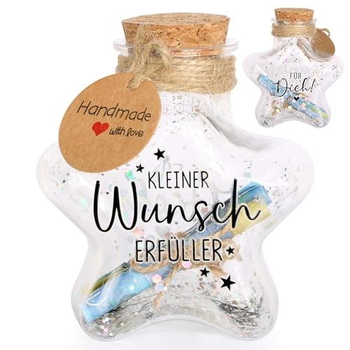 BOFUNX Wunscherfüller Geldgeschenke Dekoflasche mit Korken und Kleine Wunscherfüller Aufkleber Glitzer Pailletten Geschenk für Geburtstag Taufe Kommunion Konfirmation Jugendweihe Hochzeit von BOFUNX