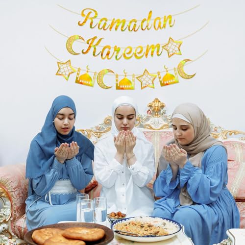 Ramadan Deko Ramadan Kareem Girlande Gold Ramadan Mubarak Banner Eid Mubarak Deko Stern Mond Schlossdekoration für Eid Festival Party Dekoration von BOFUNX