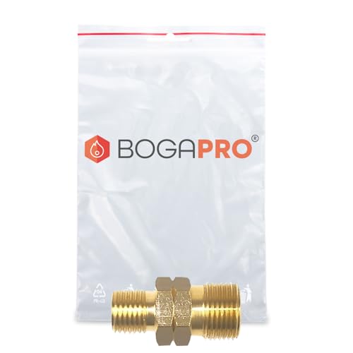 BOGAPRO Doppelnippel G 1/4" LH x 3/8" LH, Gasschlauch Schnellkupplung für Propan und Acetylen, inkl. Lecksuchspray und Polybeutel von BOGAPRO