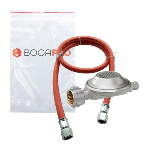 BOGAPRO Regler Schlauch Set mit Campingregler 50 mbar, winterfester Gasschlauch 1/4" lks, mit BOGAPRO Polybeutel, für 3, 5 und 11 kg Propangasflaschen von BOGAPRO