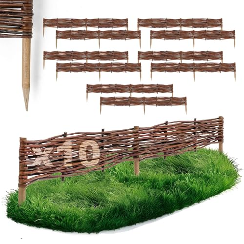 10 x BOGATECO Beeteinfassung aus Weide | 100 cm Lang & 10 cm Hoch | Holz-Zaun Rasenkante | Weiden-Zaun Steckzaun Perfekt für den Garten als Weg-Abgrenzung | Gartenzaun Weidezaun Zaunelemente von BOGATECO