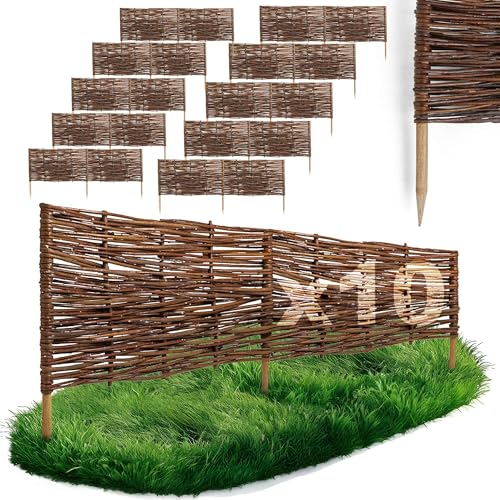 10 x BOGATECO Beeteinfassung aus Weide 100cm x 30cm | Holz-Zaun Rasenkante | Weiden-Zaun Steckzaun Perfekt für den Garten als Weg-Abgrenzung | Gartenzaun Weidezaun Zaunelemente von BOGATECO
