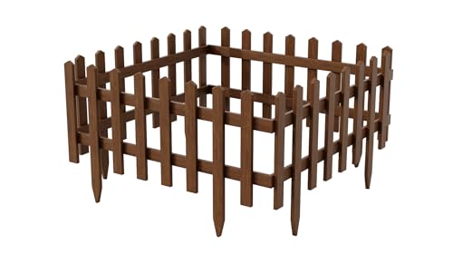 4er Set Steckzaun Holz Dunkelbraun 40 x 94 cm | natürlicher Zaun in 3 Farben imprägniert | Beetumrandung für Blumenbeet/Gemüsebeet · Vor-Gartenzaun · Rasenkante · Wurzelsperre · Rollborder von BOGATECO