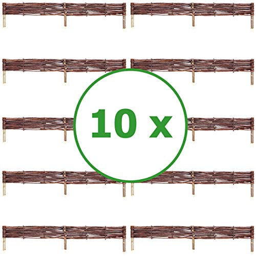 10 x BOGATECO Beeteinfassung aus Weide | 100 cm Lang & 10 cm Hoch | Holz-Zaun Rasenkante | Weiden-Zaun Steckzaun Perfekt für den Garten als Weg-Abgrenzung von BOGATECO