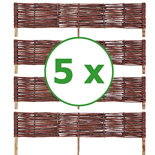 5 x BOGATECO Beeteinfassung aus Weide | 100 cm Lang & 20 cm Hoch | Holz-Zaun Rasenkante | Weiden-Zaun Steckzaun Perfekt für den Garten als Weg-Abgrenzung von BOGATECO