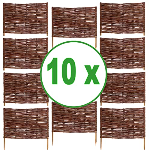 10 x BOGATECO Beeteinfassung aus Weide | 60 cm Lang & 40 cm Hoch | Holz-Zaun Rasenkante | Weiden-Zaun Steckzaun Perfekt für den Garten als Weg-Abgrenzung | Beetumrandungen | Dekorative Zäune von BOGATECO