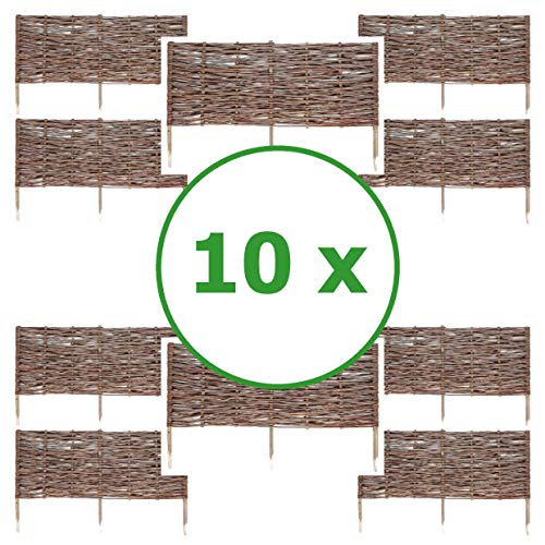 10 x BOGATECO Beeteinfassung aus Weide | 100 cm Lang & 40 cm Hoch | Holz-Zaun Rasenkante | Weiden-Zaun Steckzaun Perfekt für den Garten als Weg-Abgrenzung von BOGATECO