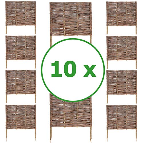 10 x BOGATECO Beeteinfassung aus Weide | 60 cm Lang & 60 cm Hoch | Holz-Zaun Rasenkante | Weiden-Zaun Steckzaun Perfekt für den Garten als Weg-Abgrenzung von BOGATECO