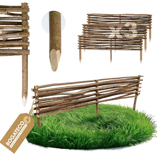 BOGATECO 3 x Haselnuss Beeteinfassung | 20 cm Hoch & 120 cm Lang | Staketenzaun Perfekt als Beet-Umrandung oder Weg-Abgrenzung Beeteinfassungen Beetbegrenzung von BOGATECO