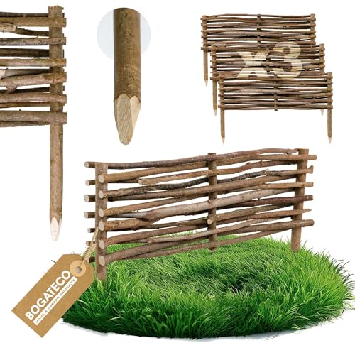 BOGATECO 3 x Haselnuss Beeteinfassung | 20 cm Hoch & 60 cm Lang | Staketenzaun Perfekt als Beet-Umrandung oder Weg-Abgrenzung Beeteinfassungen Beetbegrenzung von BOGATECO
