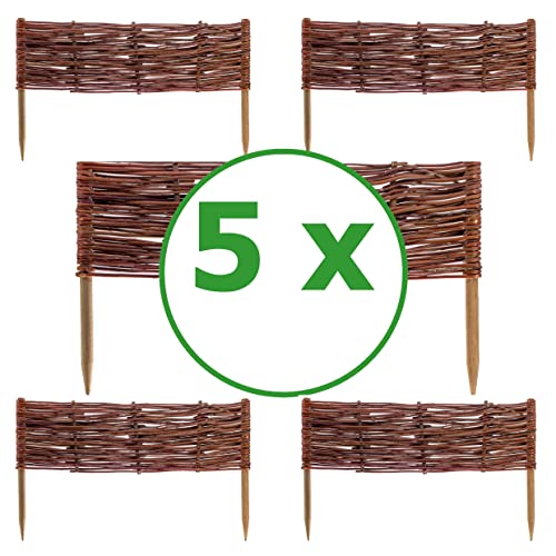 5 x BOGATECO Beeteinfassung aus Weide | 60 cm Lang & 20 cm Hoch | Holz-Zaun Rasenkante | Weiden-Zaun Steckzaun Perfekt für den Garten als Weg-Abgrenzung | Beetumrandungen | Dekorative Zäune von BOGATECO