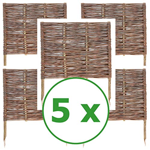 5 x BOGATECO Beeteinfassung aus Weide | 60 cm Lang & 60 cm Hoch | Holz-Zaun Rasenkante | Weiden-Zaun Steckzaun Perfekt für den Garten als Weg-Abgrenzung von BOGATECO