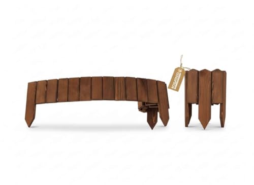 BOGATECO Beeteinfassung Holz Rollborder Holzlatten |1 Stück Rollzaun 10cm Hoch & 112cm lang | Holz-Zaun | Staketenzaun Perfekt als Beet-Umrandung oder Weg-Abgrenzung | Braun von BOGATECO