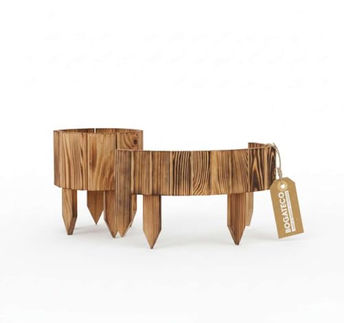 BOGATECO Beeteinfassung Holz Rollborder Holzlatten |1 Stück Rollzaun 10cm Hoch & 112cm lang | Holz-Zaun | Staketenzaun Perfekt als Beet-Umrandung oder Weg-Abgrenzung | Geflammte von BOGATECO