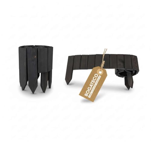 BOGATECO Beeteinfassung Holz Rollborder Holzlatten |1 Stück Rollzaun 20cm Hoch & 112cm lang | Holz-Zaun | Staketenzaun Perfekt als Beet-Umrandung oder Weg-Abgrenzung | Anthrazit von BOGATECO