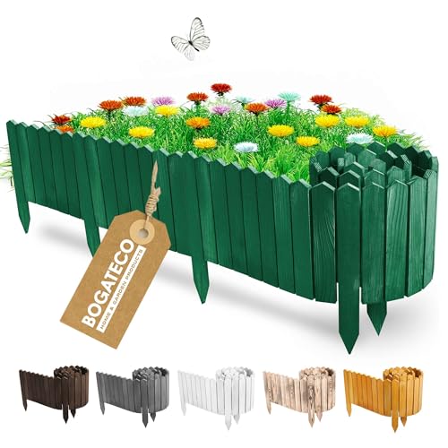 BOGATECO Beeteinfassung Holz Rollborder Holzlatten | Rollzaun 40cm Hoch & 200cm lang | Holz-Zaun | Staketenzaun Perfekt als Beet-Umrandung oder Weg-Abgrenzung | Grün von BOGATECO