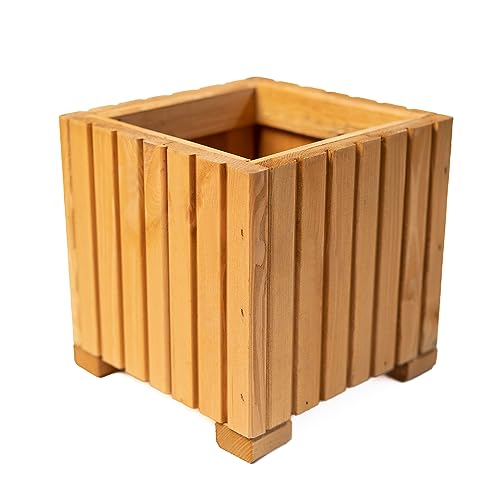 BOGATECO Blumenkasten aus Holz | Pflanzkasten | Blumentopf 25 x 25 x 25cm | Kräutertopf für zu Hause Garten Balkon Terrasse | Topf mit Kunststoffeinsatz | Imprägniert | Hellbraun von BOGATECO