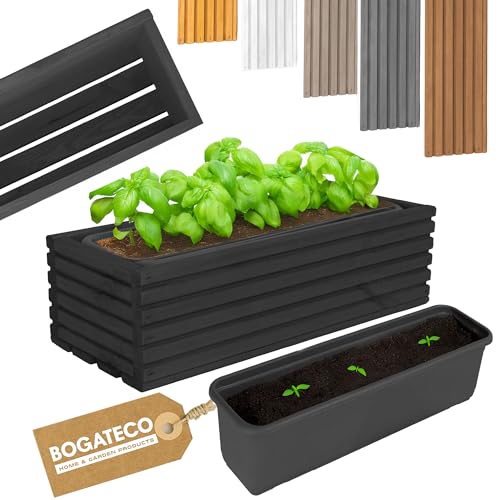 BOGATECO Blumenkasten aus Holz | Pflanzkasten | Blumentopf 44 x 20 x 14,5cm | Kräutertopf für zu Hause Garten Balkon Terrasse | Topf mit Kunststoffeinsatz | Imprägniert | Schwarz von BOGATECO