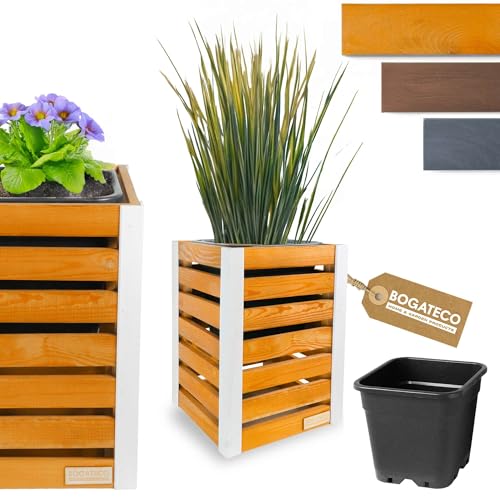 BOGATECO Blumenkasten aus Holz | Pflanzkasten | Blumentopf 59 x 36 x 36cm | Kräutertopf für zu Hause Garten Balkon Terrasse | Topf mit Kunststoffeinsatz | Imprägniert | Hellbraun von BOGATECO