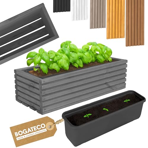 BOGATECO Blumenkasten aus Holz | Pflanzkasten | Blumentopf | Kräutertopf für zu Hause Garten Balkon Terrasse | Topf mit Kunststoffeinsatz | Imprägniert (Dark Grey, 44 x 20 x 14,5 cm) von BOGATECO