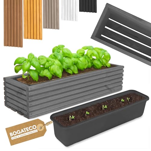 BOGATECO Blumenkasten aus Holz | Pflanzkasten | Blumentopf | Kräutertopf für zu Hause Garten Balkon Terrasse | Topf mit Kunststoffeinsatz | Imprägniert (Dark Grey, 64 x 20 x 14,5 cm) von BOGATECO