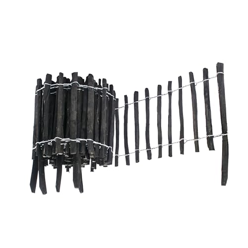 BOGATECO Haselnuss Roll-Steckzaun aus Holz Schwarz imprägniert | 60cm Hoch & 500cm Lang | Holz-Zaun | Lattenabstand 4-5cm | Staketenzaun Perfekt als Beet-Umrandung oder Weg-Abgrenzung von BOGATECO