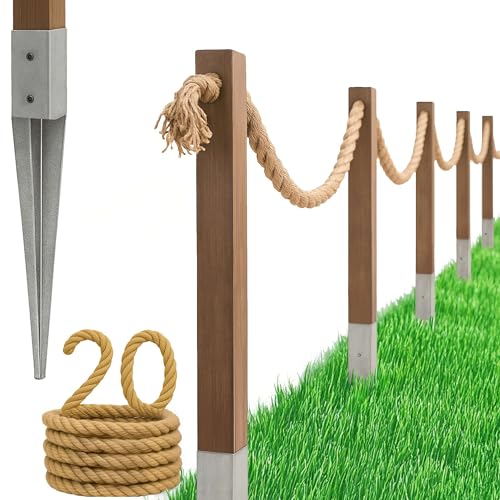 BOGATECO Holzzaun mit Juteseil | Segelzaun 20 m | 13 verschiedene Längen | Montagesatz enthalten von BOGATECO