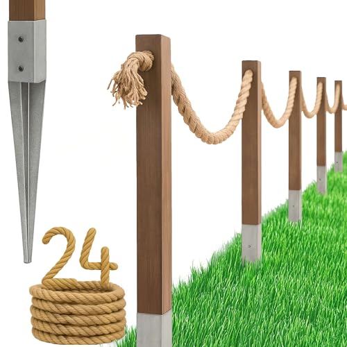 BOGATECO Holzzaun mit Juteseil | Segelzaun 24 m | 13 verschiedene Längen | Montagesatz enthalten von BOGATECO
